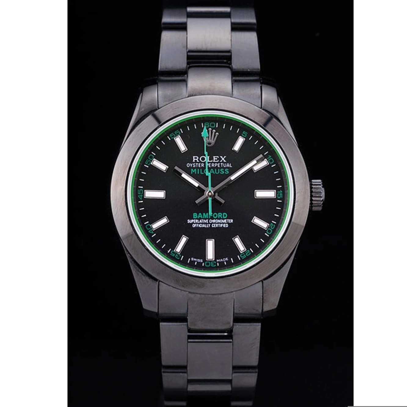 Good copy rolex watches 7476 Bezel Bamford Black Milgaus Dial Stainless Rolex Steel Plated Ion 0506